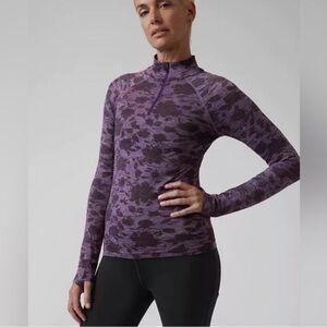 Athleta | Momentum Seamless Half Zip Pullover | Sz S | Purple Floral Print | EUC